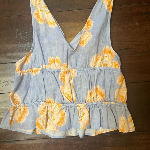 Zara Floral V-Neck Blouse - Blue and Orange - Picture 2 of 3